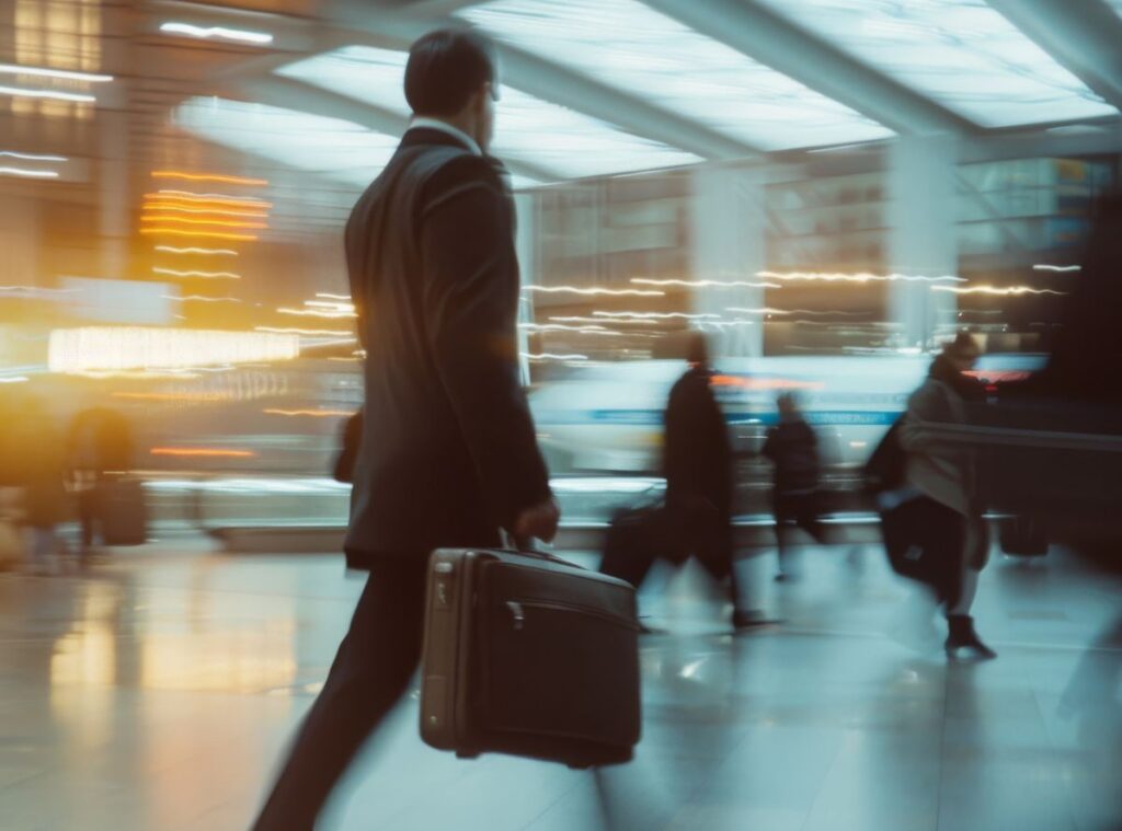 Homem em movimento com a maleta na mão